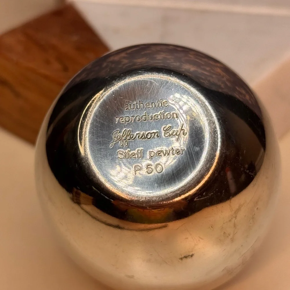 Vintage Estate Pair of Stieiff Pewter Jefferson Cups Engraved with R
